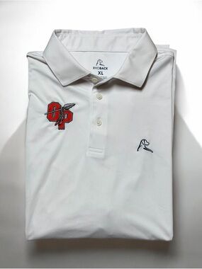 Rhoback Mens Short Sleeve Performance Polo Shirt XL White OP School Logo Preppy